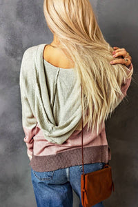 Color Block Drawstring Side Slit Hooded Sweater - Everydayswear