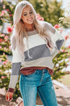 Color Block Drop Shoulder Round Neck Sweater - Everydayswear