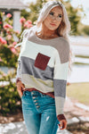 Color Block Drop Shoulder Round Neck Sweater - Everydayswear