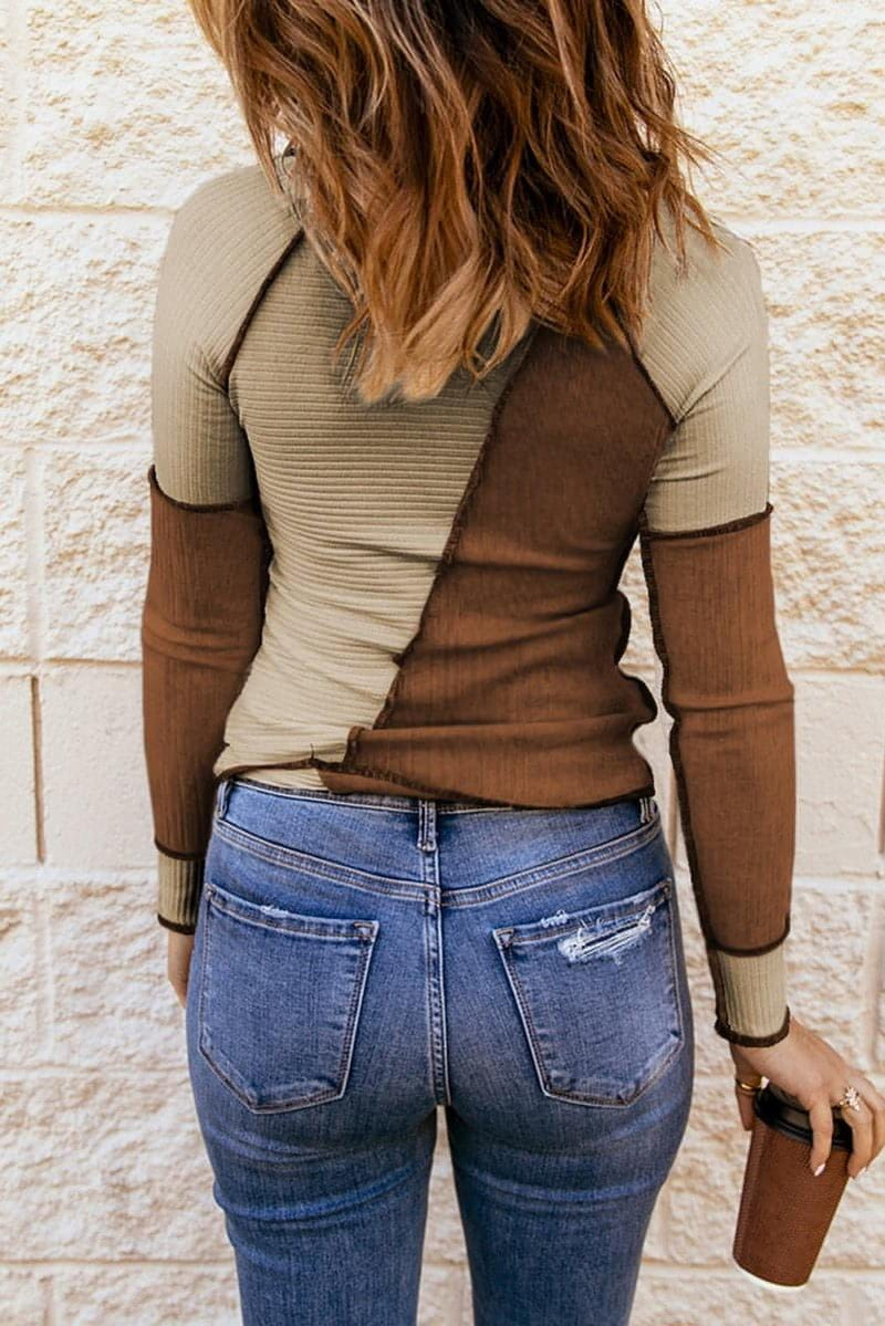 Color Block Exposed Seam Knit Top - Everydayswear