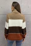 Color Block Lantern Sleeve Turtleneck Sweater - Everydayswear