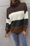 Color Block Lantern Sleeve Turtleneck Sweater - Everydayswear