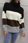 Color Block Lantern Sleeve Turtleneck Sweater - Everydayswear