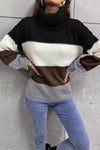 Color Block Lantern Sleeve Turtleneck Sweater - Everydayswear