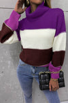 Color Block Lantern Sleeve Turtleneck Sweater - Everydayswear