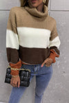 Color Block Lantern Sleeve Turtleneck Sweater - Everydayswear