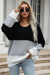 Color Block Long Sleeve Chunky Knit Sweater - Everydayswear