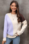 Color Block Ribbed Cuff Drop Shoulder Sweater - Everydayswear