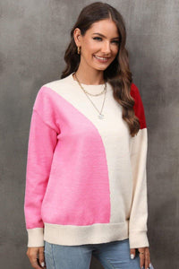 Color Block Ribbed Cuff Drop Shoulder Sweater - Everydayswear