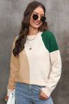 Color Block Ribbed Cuff Drop Shoulder Sweater - Everydayswear