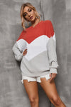 Color Block Round Neck Rib-Knit Sweater - Everydayswear