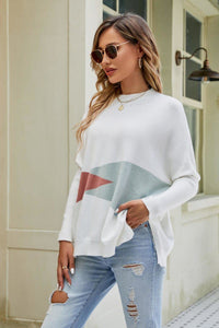 Color Block Round Neck Side Slit Sweater - Everydayswear