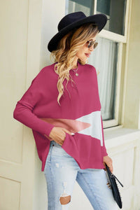 Color Block Round Neck Side Slit Sweater - Everydayswear