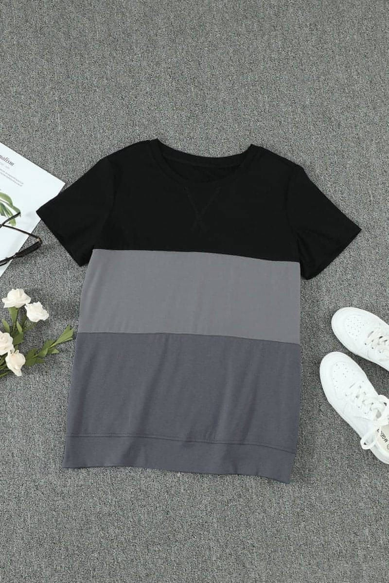 Color Block Side Slit Round Neck T-Shirt - Everydayswear