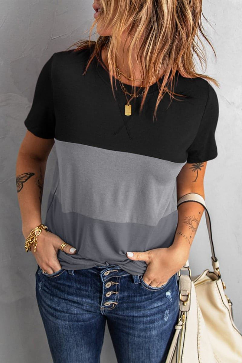 Color Block Side Slit Round Neck T-Shirt - Everydayswear