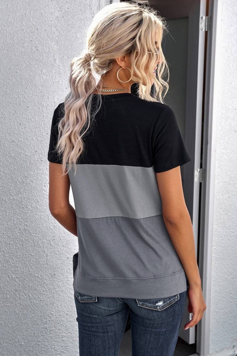 Color Block Side Slit Round Neck T-Shirt - Everydayswear