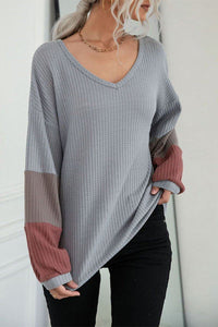 Color Block Sleeve Waffle Knit Tee - Everydayswear