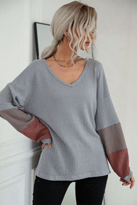 Color Block Sleeve Waffle Knit Tee - Everydayswear