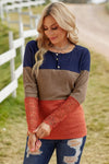 Color Block Spliced Lace Sleeve Ribbed Top - Everydayswear