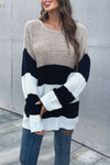 Color Block Striped Long Sleeve Sweater - Everydayswear