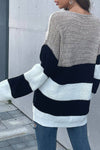 Color Block Striped Long Sleeve Sweater - Everydayswear