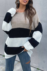 Color Block Striped Long Sleeve Sweater - Everydayswear