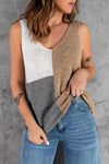 Color Block V-Neck Knitted Tank - Everydayswear