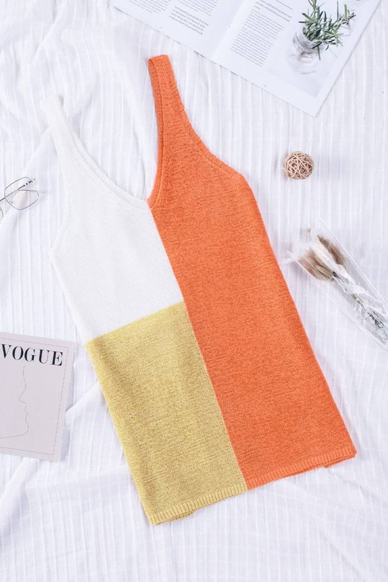 Color Block V-Neck Knitted Tank - Everydayswear