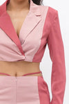 Colorblock Crop Blazer With Matching Low Rise Wide Leg Pant Set With Pockets - Everydayswear