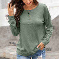 Quarter Button Dropped Shoulder Blouse