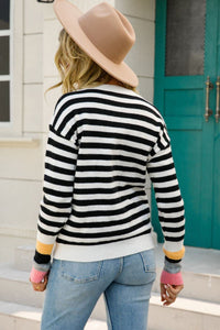 Warm Spice Striped Round Neck Sweater