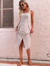 European and American solid color suspender skirt slim irregular cotton and linen dress