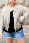 Plus Size Fringe Open Front Jacket