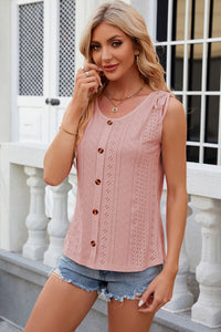 Eyelet Round Neck Wide Strap Tank