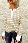 Striped Waffle Knit Henley Long Sleeve Top