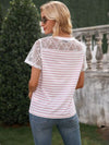 Lace Detail Striped V-Neck T-Shirt