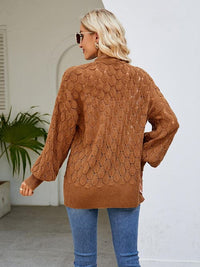 Openwork Open Front Lantern Sleeve Cardigan