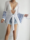 Openwork Striped Flare Sleeve Cover-Up