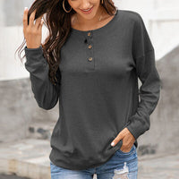 Quarter Button Dropped Shoulder Blouse