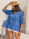 Tiered Tie Neck Half Sleeve Blouse