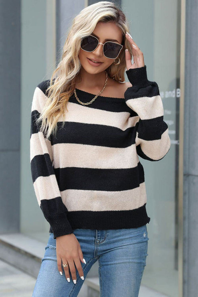 Horizontal Stripe Raglan Sleeve Sweater