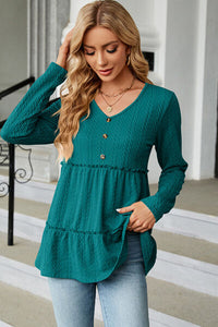 Frill V-Neck Long Sleeve T-Shirt