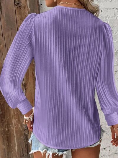 Textured V-Neck Long Sleeve Blouse