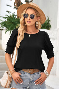 Round Neck Lantern Sleeve Blouse