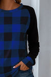 Plaid Round Neck Long Sleeve T-Shirt