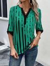 Striped Notched Half Sleeve Blouse