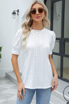 Openwork Round Neck Short Sleeve Blouse