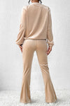 Surplice Long Sleeve Top and Slit Pants Set