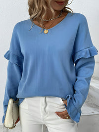 Layered Flounce Sleeve V-Neck Sweater (more color options)