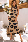 Leopard Round Neck Sleeveless Midi Dress